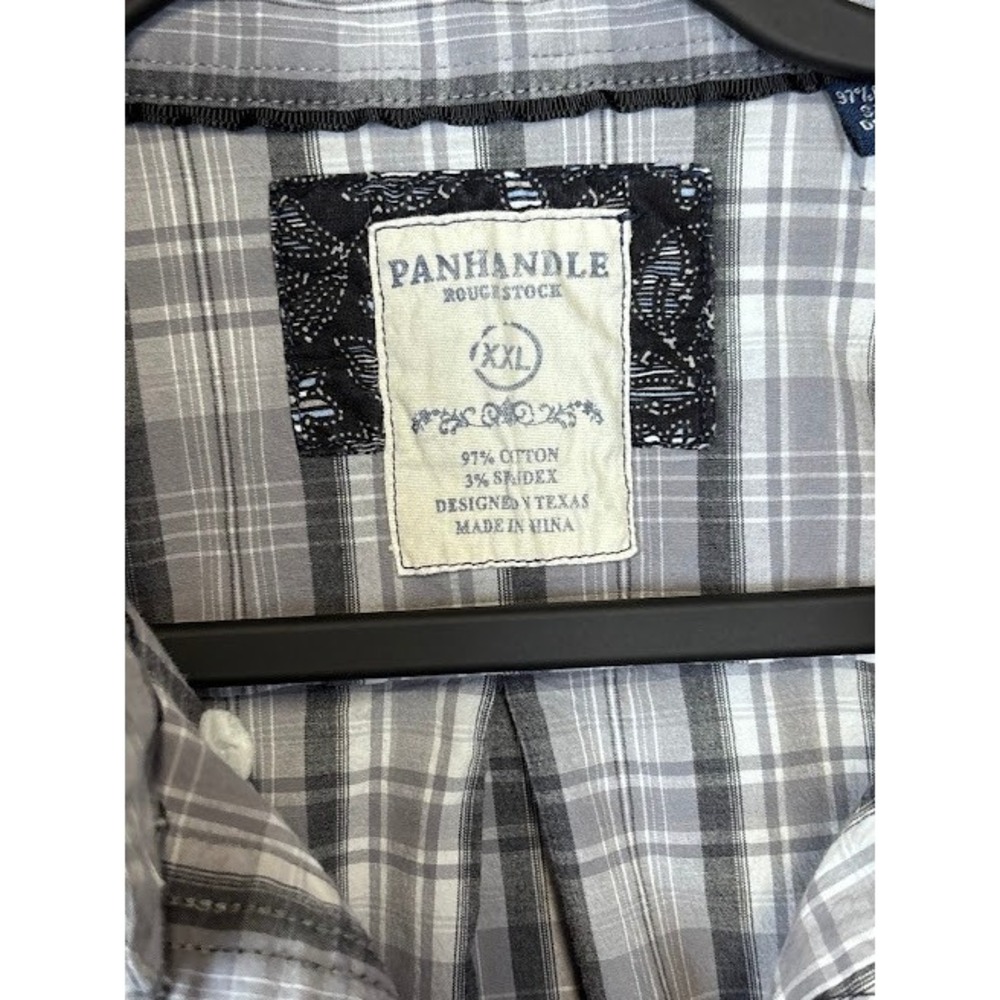 Panhandle Roughstock XXL Plaid‎ Button Down Shirt Menswear Gray White - Picture 3 of 10